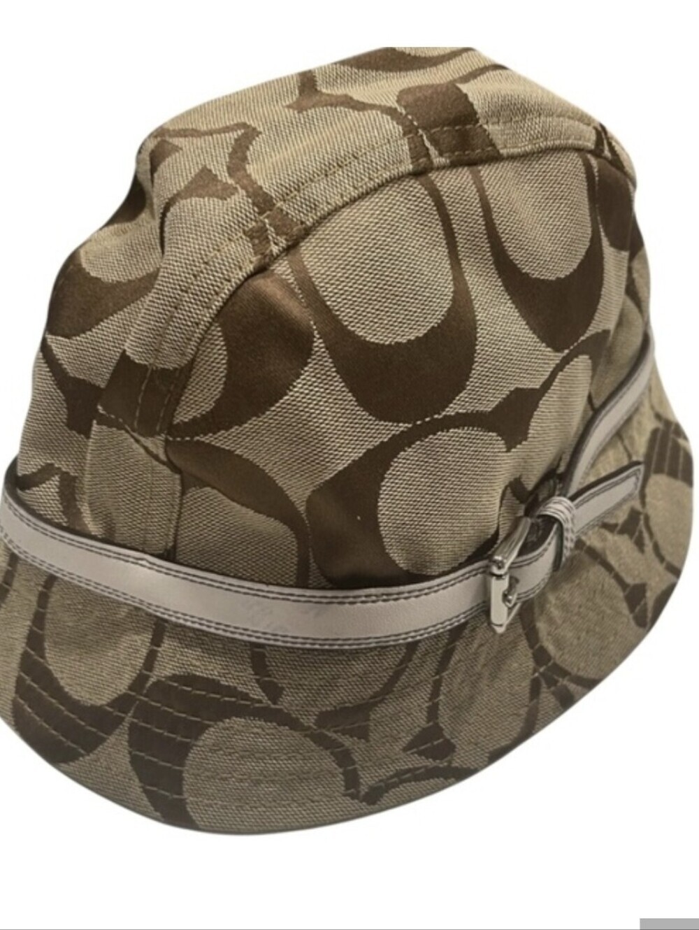 Coach Brown & Tan Signature Bucket Hat with Buckle Band, Size M/L